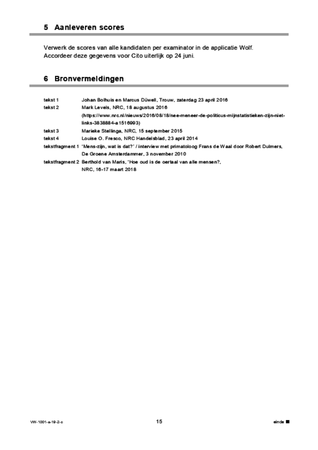 Correctievoorschrift examen VWO Nederlands 2019, tijdvak 2. Pagina 15