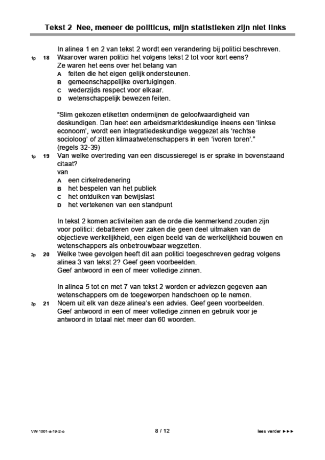 Opgaven examen VWO Nederlands 2019, tijdvak 2. Pagina 8
