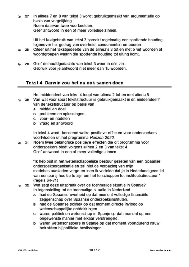 Opgaven examen VWO Nederlands 2019, tijdvak 2. Pagina 10