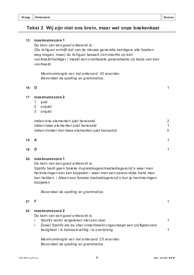 Correctievoorschrift examen VWO Nederlands 2022, tijdvak 3. Pagina 9