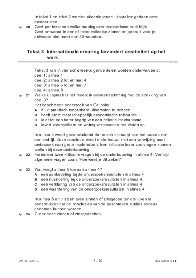 Opgaven examen VWO Nederlands 2023, tijdvak 1. Pagina 7