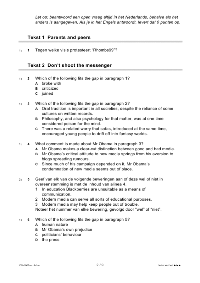 Opgaven examen VWO Engels 2014, tijdvak 1. Pagina 2