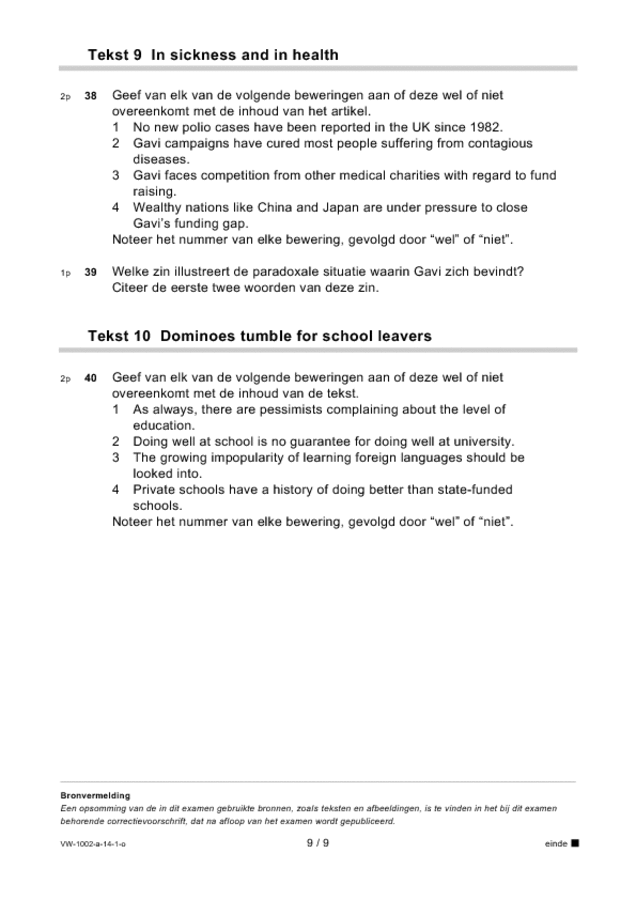 Opgaven examen VWO Engels 2014, tijdvak 1. Pagina 9