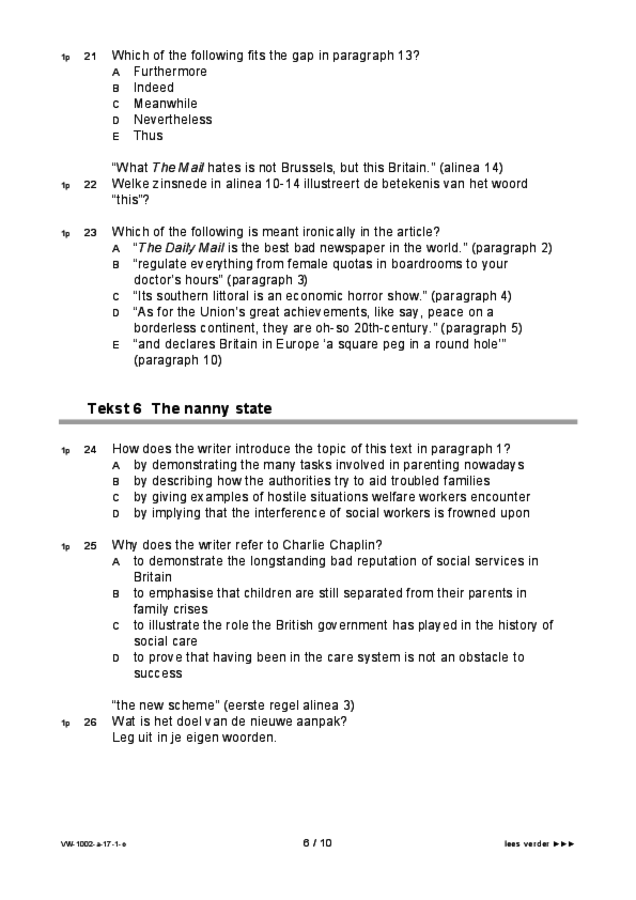 Opgaven examen VWO Engels 2017, tijdvak 1. Pagina 6