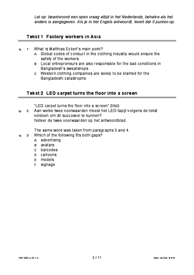 Opgaven examen VWO Engels 2018, tijdvak 1. Pagina 2
