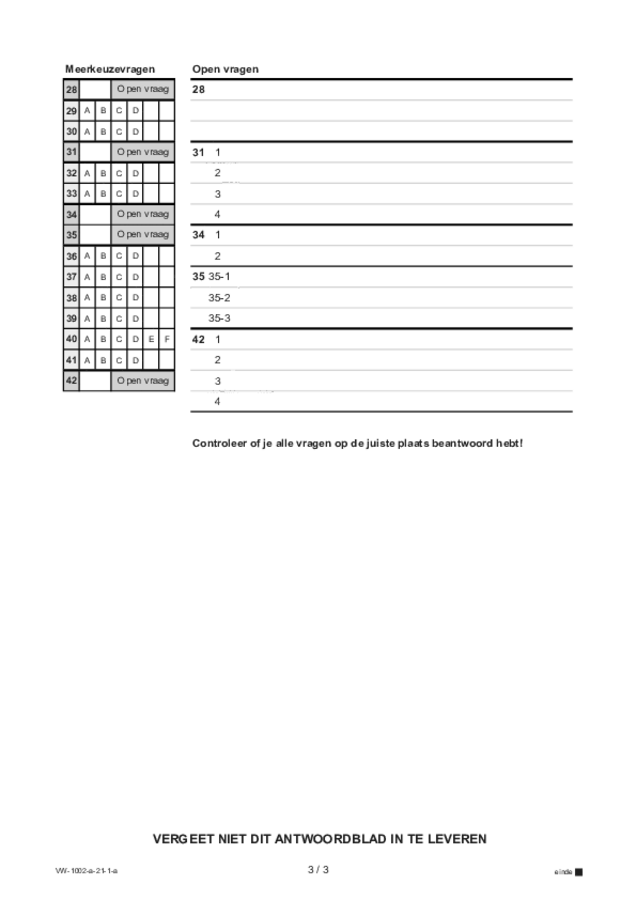 Antwoordblad examen VWO Engels 2021, tijdvak 1. Pagina 3