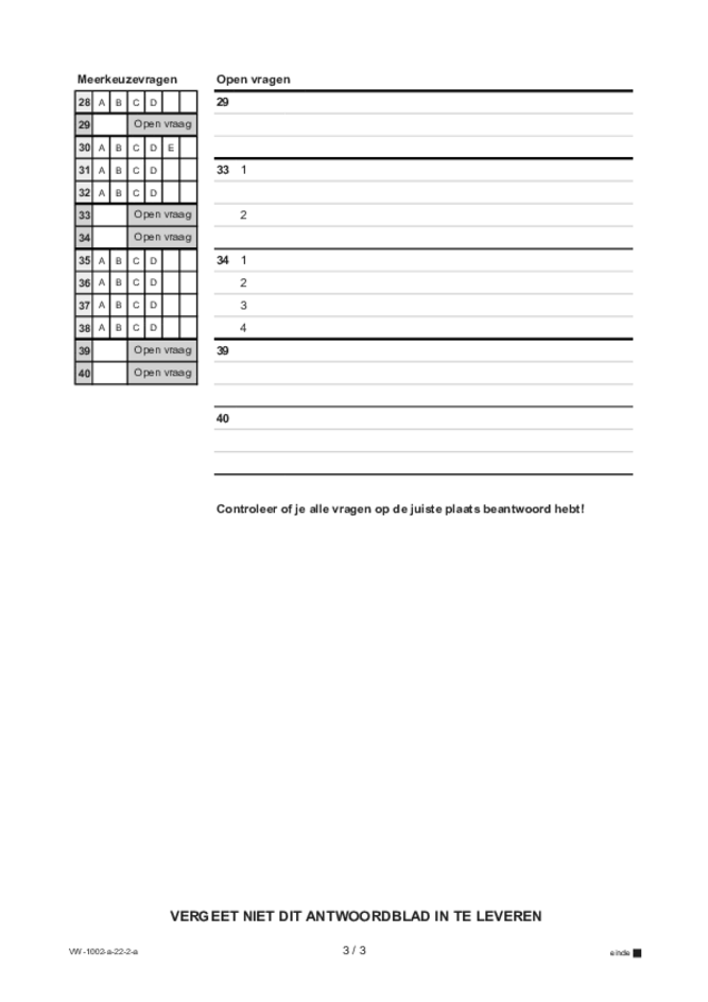 Antwoordblad examen VWO Engels 2022, tijdvak 2. Pagina 3