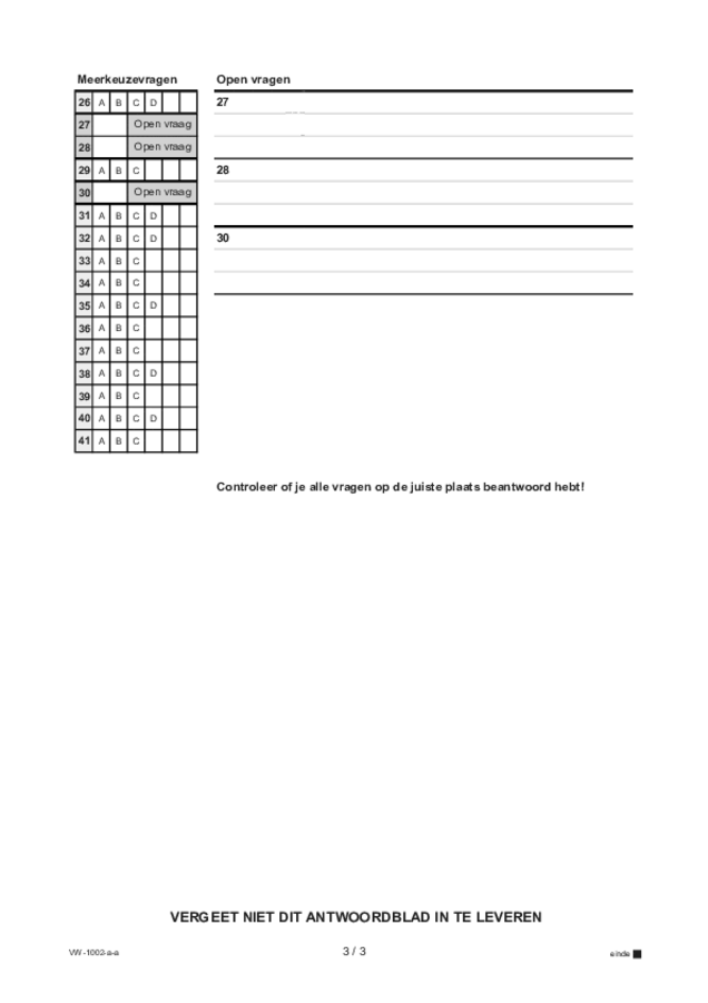 Antwoordblad examen VWO Engels 2022, tijdvak 3. Pagina 3