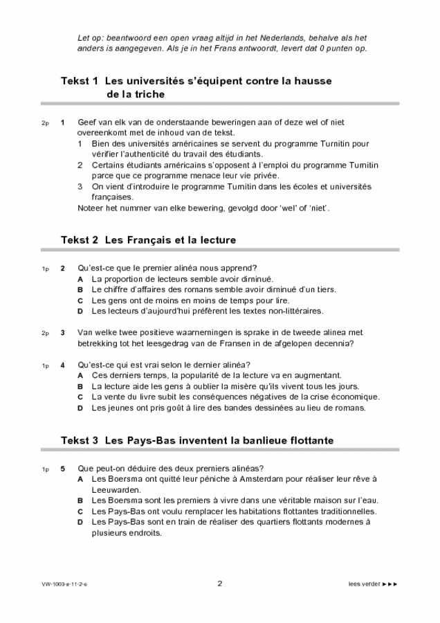 Opgaven examen VWO Frans 1,2 2011, tijdvak 2. Pagina 2