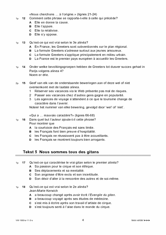 Opgaven examen VWO Frans 1,2 2011, tijdvak 2. Pagina 4