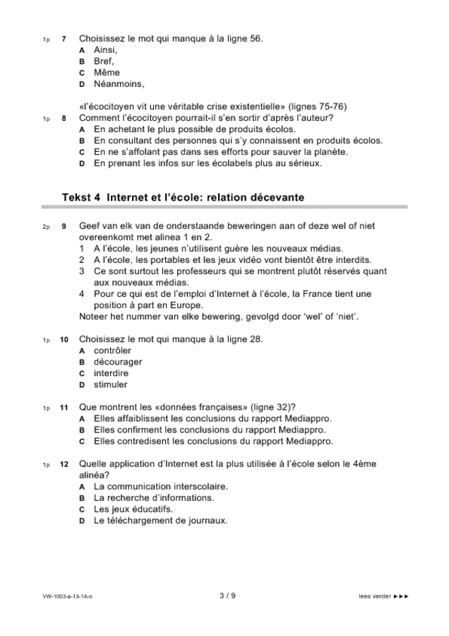 Opgaven examen VWO Frans 2013, tijdvak 1. Pagina 3