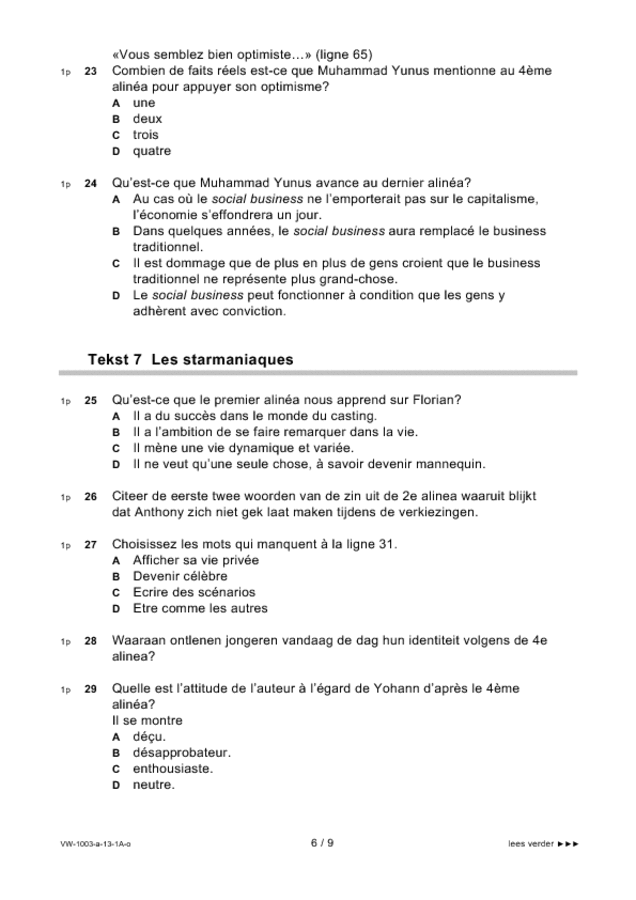 Opgaven examen VWO Frans 2013, tijdvak 1. Pagina 6