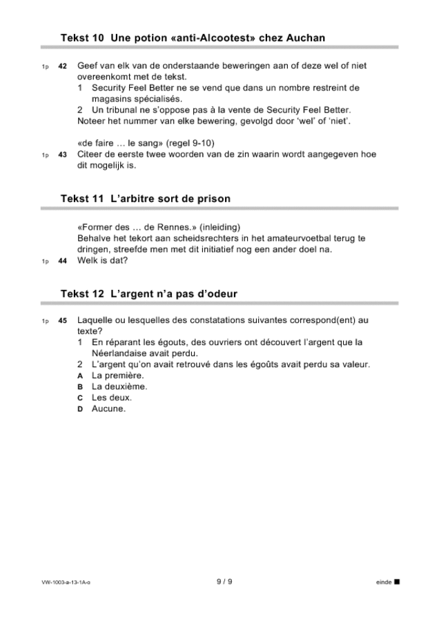 Opgaven examen VWO Frans 2013, tijdvak 1. Pagina 9