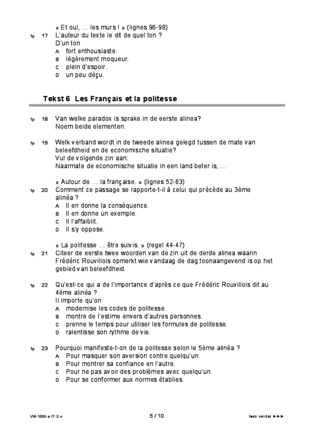 Opgaven examen VWO Frans 2017, tijdvak 2. Pagina 5