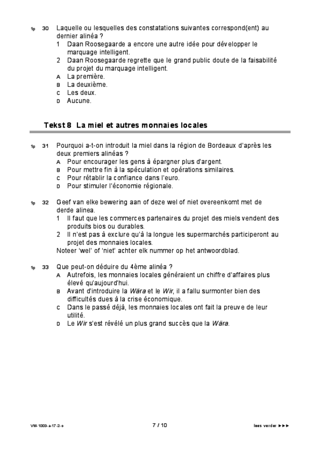 Opgaven examen VWO Frans 2017, tijdvak 2. Pagina 7
