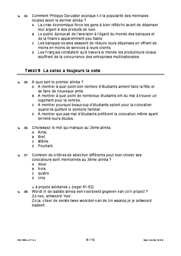 Opgaven examen VWO Frans 2017, tijdvak 2. Pagina 8