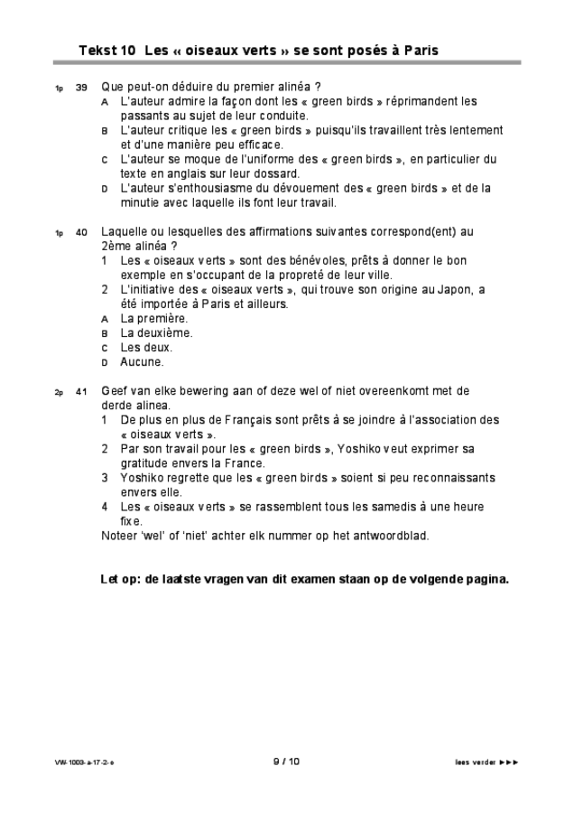 Opgaven examen VWO Frans 2017, tijdvak 2. Pagina 9