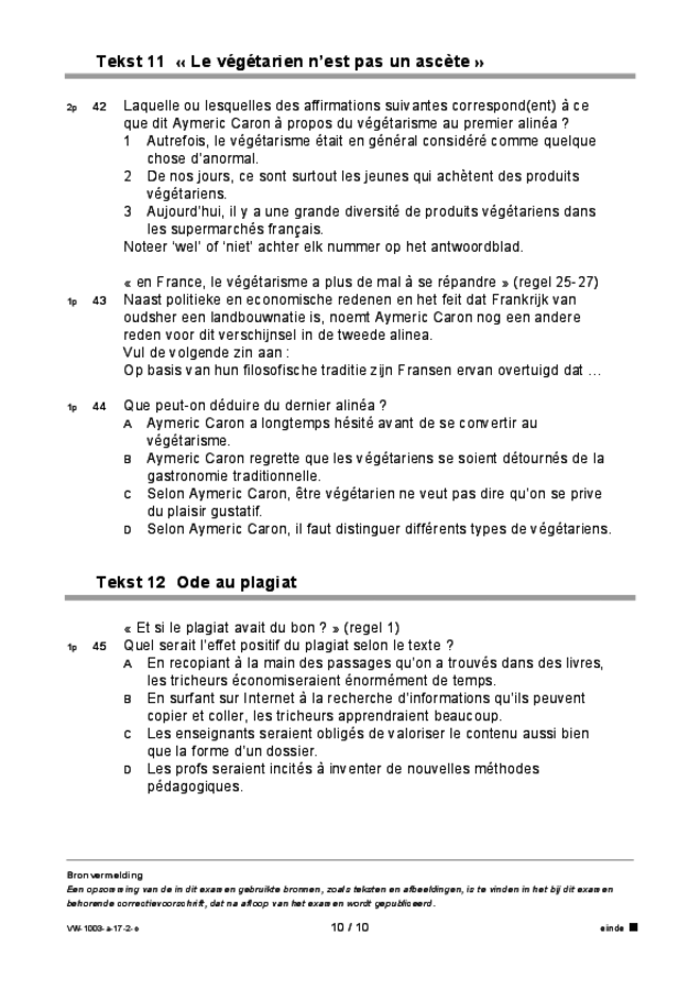 Opgaven examen VWO Frans 2017, tijdvak 2. Pagina 10