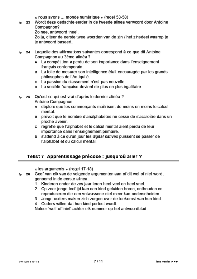 Opgaven examen VWO Frans 2019, tijdvak 1. Pagina 7