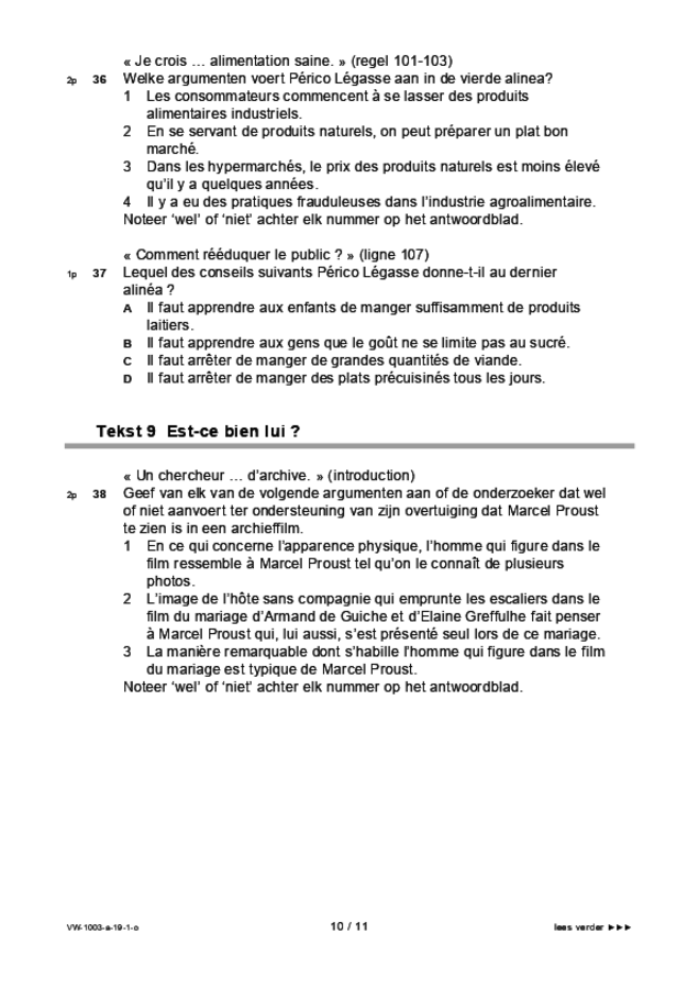 Opgaven examen VWO Frans 2019, tijdvak 1. Pagina 10