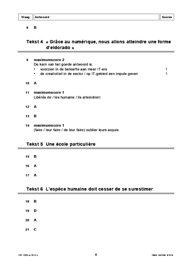 Correctievoorschrift examen VWO Frans 2019, tijdvak 2. Pagina 6