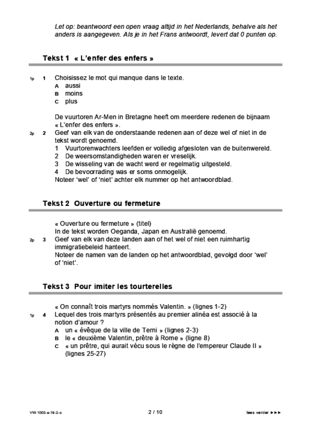 Opgaven examen VWO Frans 2019, tijdvak 2. Pagina 2
