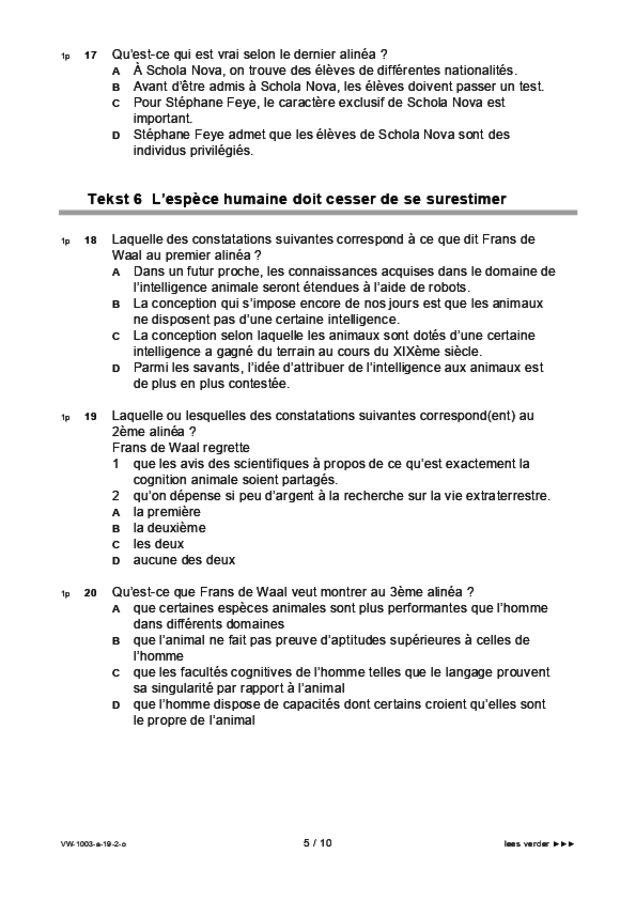 Opgaven examen VWO Frans 2019, tijdvak 2. Pagina 5