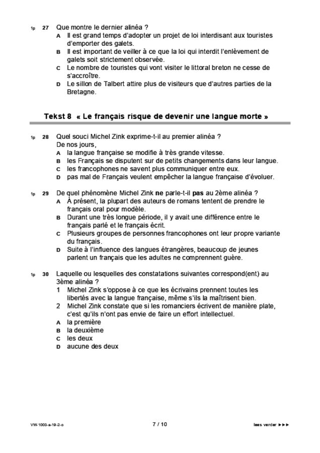 Opgaven examen VWO Frans 2019, tijdvak 2. Pagina 7