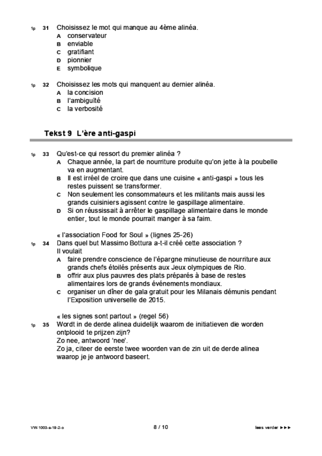 Opgaven examen VWO Frans 2019, tijdvak 2. Pagina 8