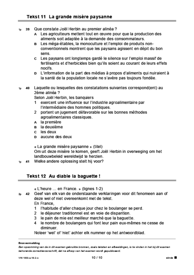 Opgaven examen VWO Frans 2019, tijdvak 2. Pagina 10