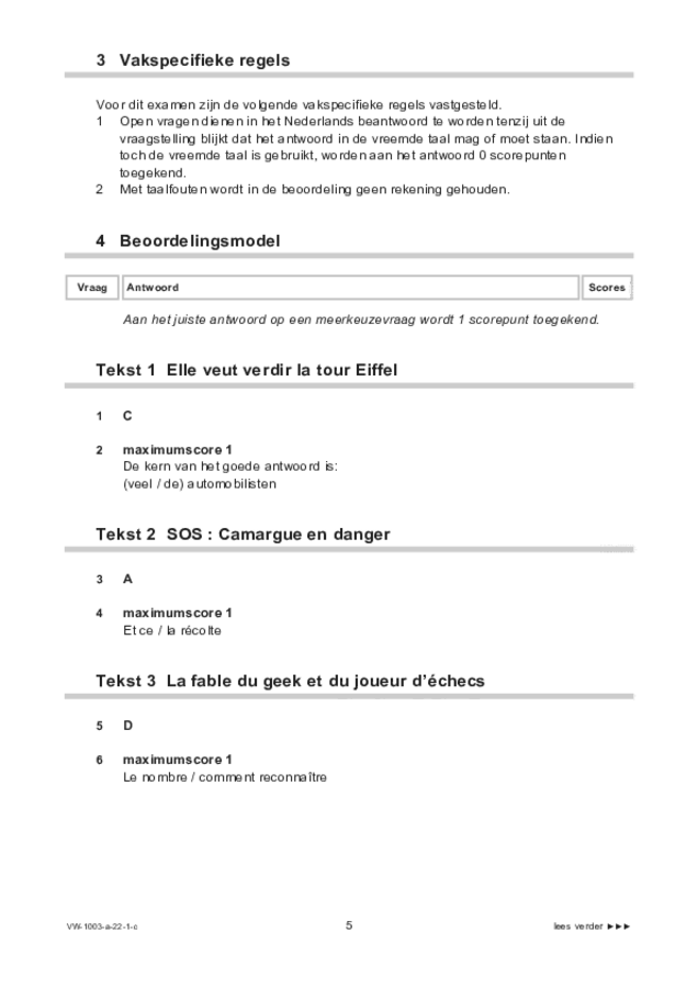 Correctievoorschrift examen VWO Frans 2022, tijdvak 1. Pagina 5
