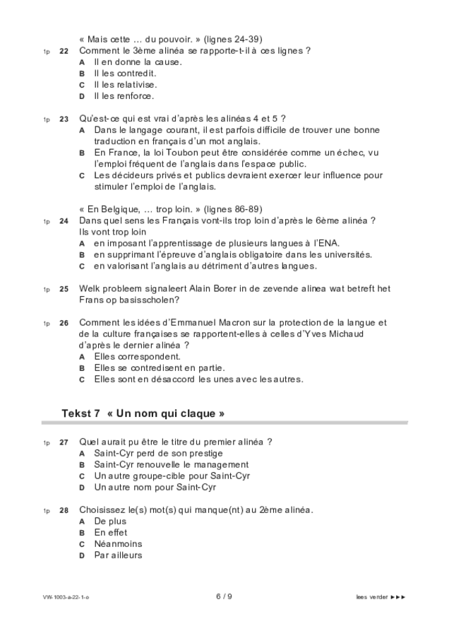 Opgaven examen VWO Frans 2022, tijdvak 1. Pagina 6