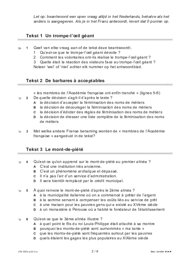 Opgaven examen VWO Frans 2022, tijdvak 2. Pagina 2