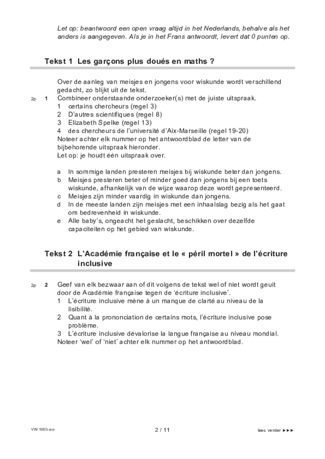 Opgaven examen VWO Frans 2022, tijdvak 3. Pagina 2