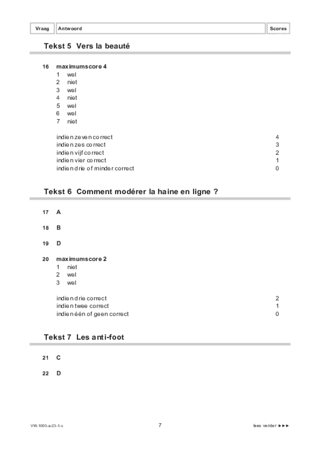 Correctievoorschrift examen VWO Frans 2023, tijdvak 1. Pagina 7