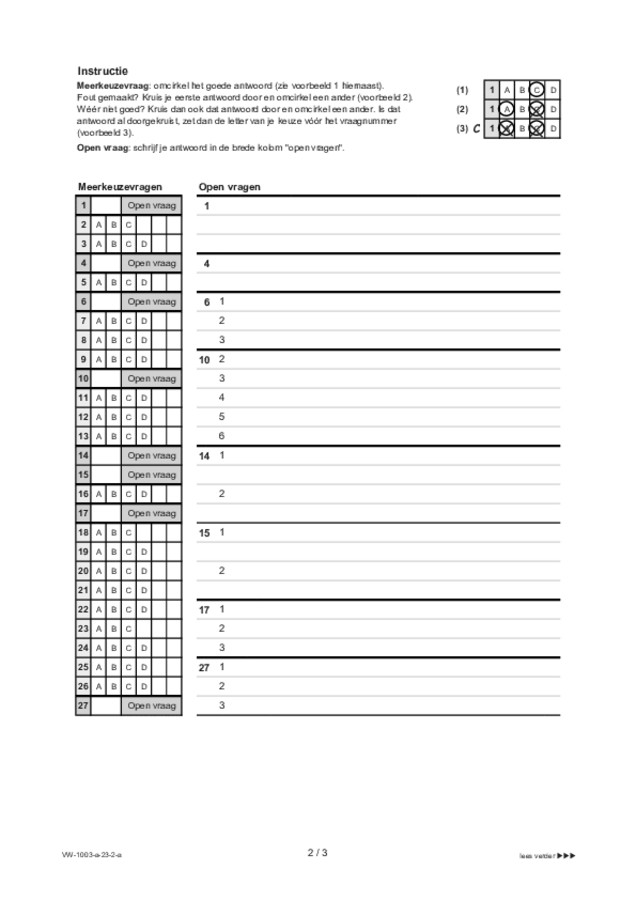 Antwoordblad examen VWO Frans 2023, tijdvak 2. Pagina 2