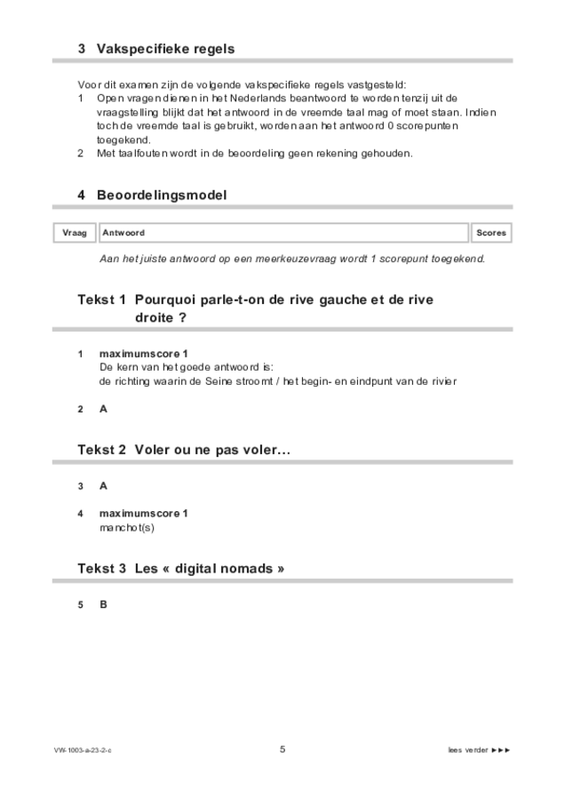 Correctievoorschrift examen VWO Frans 2023, tijdvak 2. Pagina 5