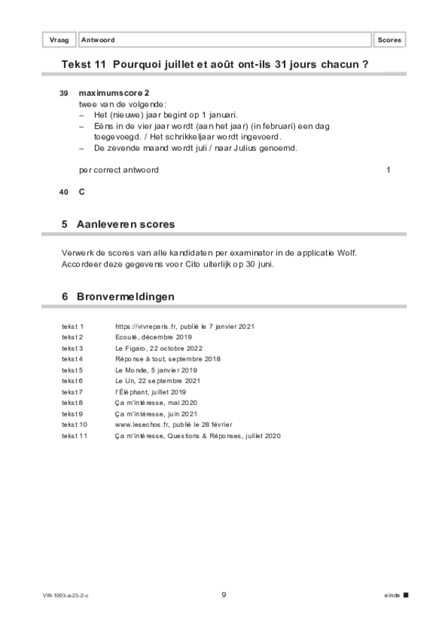 Correctievoorschrift examen VWO Frans 2023, tijdvak 2. Pagina 9