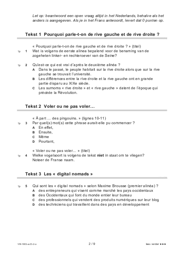 Opgaven examen VWO Frans 2023, tijdvak 2. Pagina 2