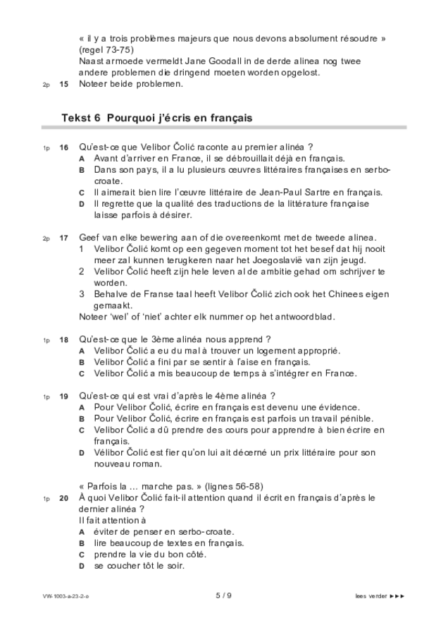 Opgaven examen VWO Frans 2023, tijdvak 2. Pagina 5