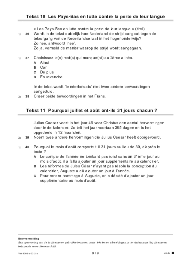Opgaven examen VWO Frans 2023, tijdvak 2. Pagina 9