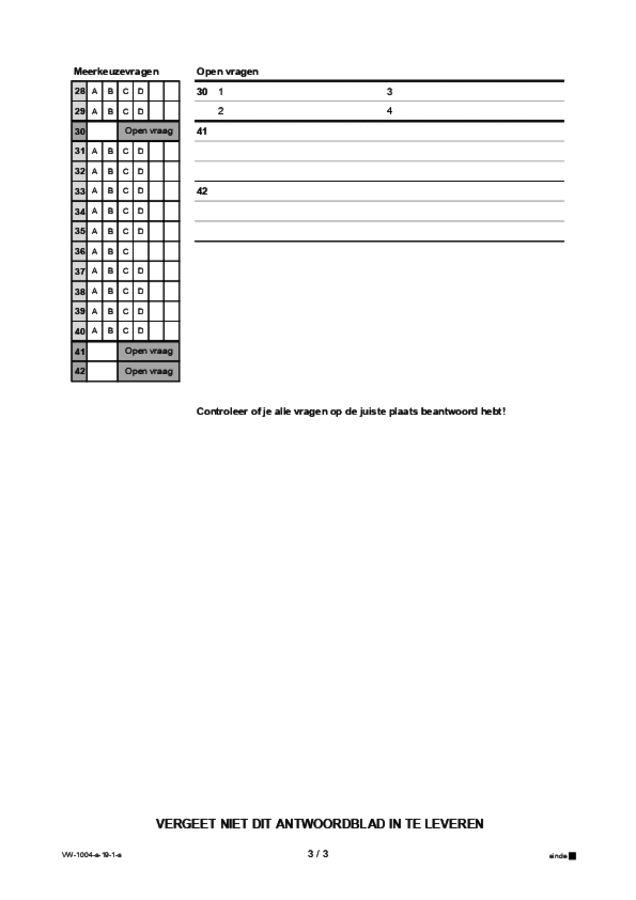 Antwoordblad examen VWO Duits 2019, tijdvak 1. Pagina 3