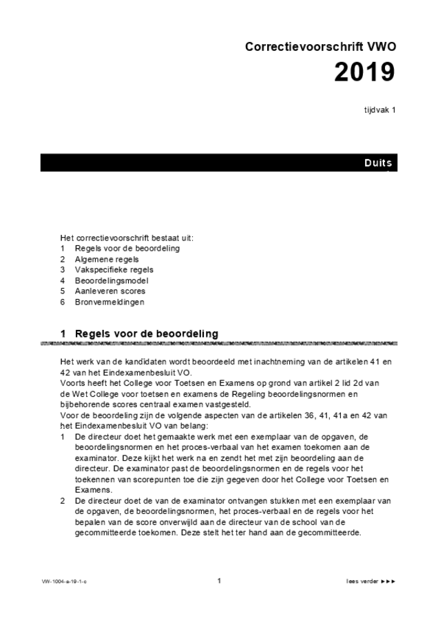 Correctievoorschrift examen VWO Duits 2019, tijdvak 1. Pagina 1