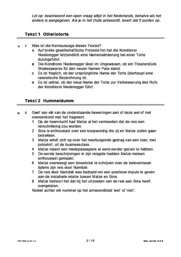 Opgaven examen VWO Duits 2019, tijdvak 1. Pagina 2