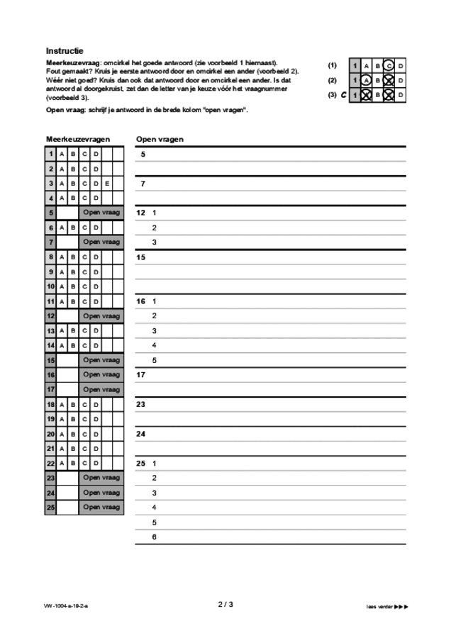 Antwoordblad examen VWO Duits 2019, tijdvak 2. Pagina 2