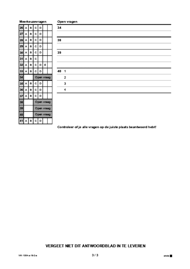 Antwoordblad examen VWO Duits 2019, tijdvak 2. Pagina 3