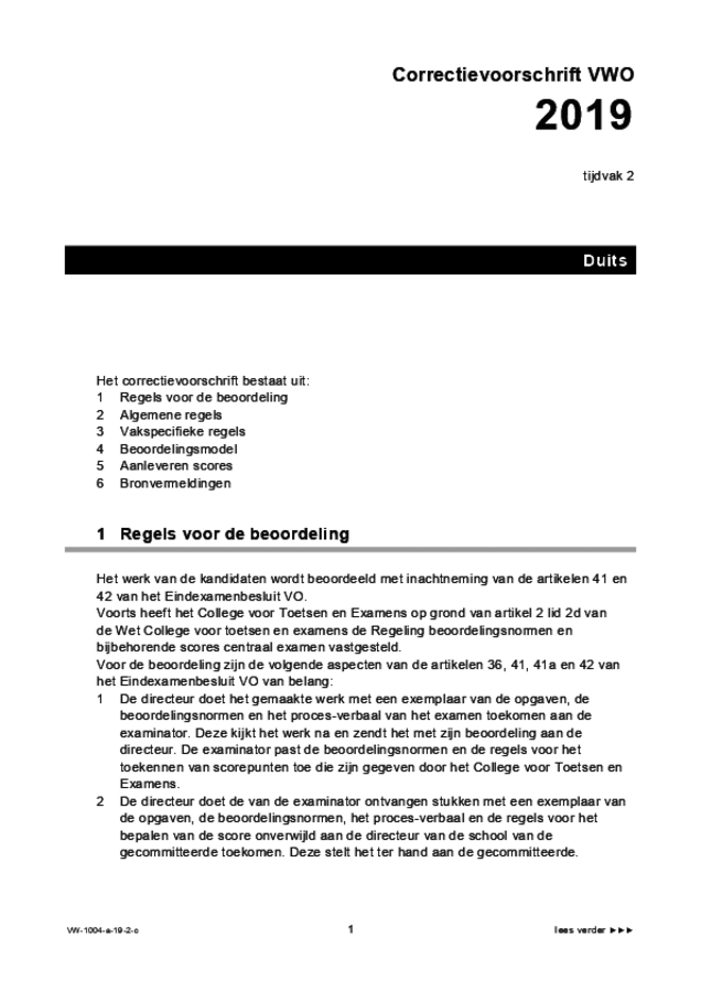 Correctievoorschrift examen VWO Duits 2019, tijdvak 2. Pagina 1