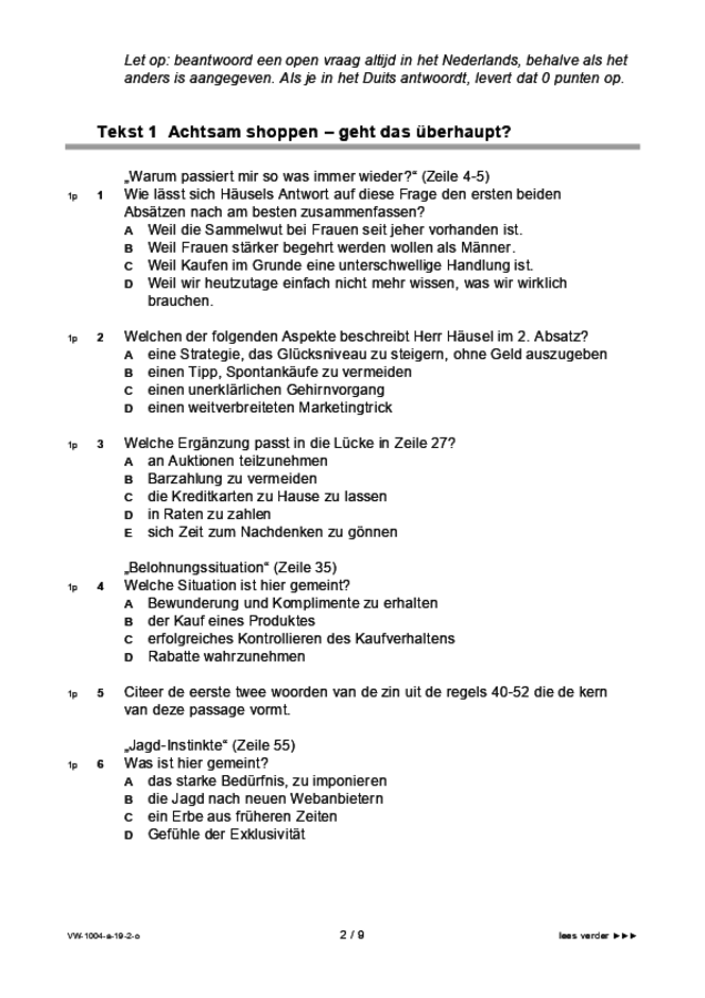 Opgaven examen VWO Duits 2019, tijdvak 2. Pagina 2