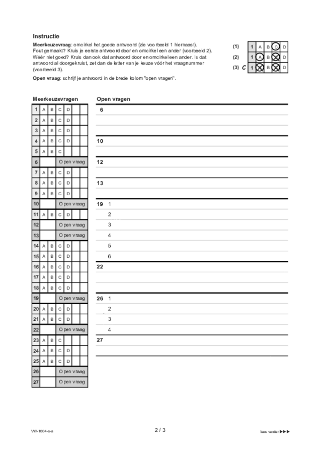 Antwoordblad examen VWO Duits 2021, tijdvak 1. Pagina 2