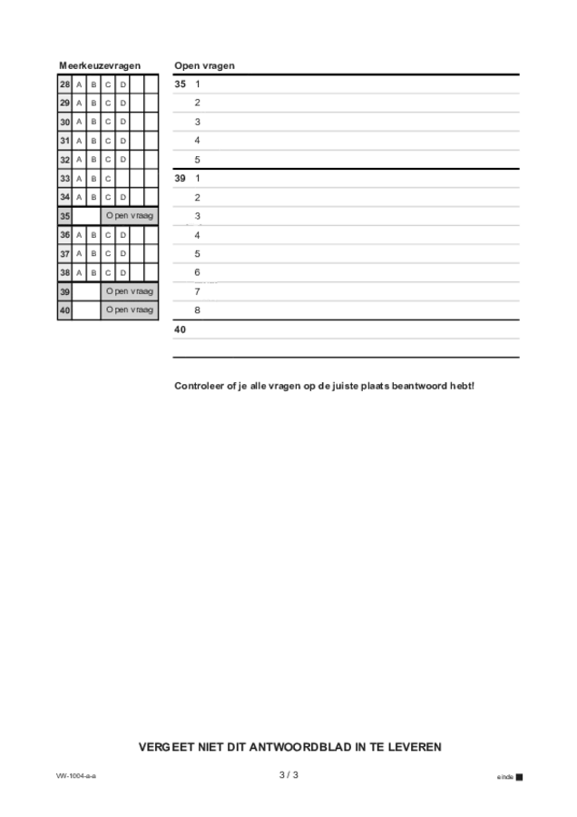 Antwoordblad examen VWO Duits 2021, tijdvak 1. Pagina 3